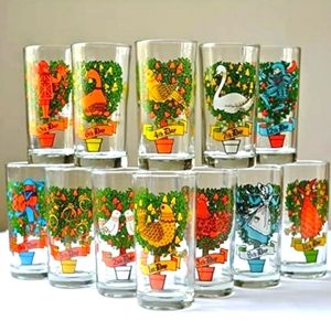 Vintage 12 days of Christmas drinking glasses